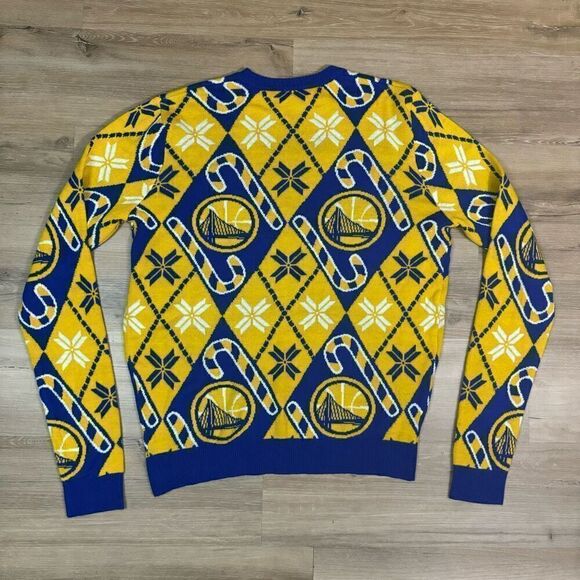 Golden State Warriors L Ugly Christmas Sweater Candy Cane Fair Isle Blue Gold - Picture 4 of 4